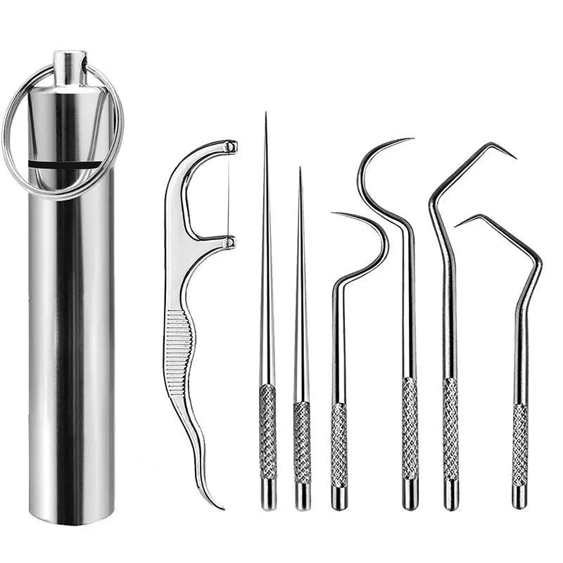 Stainless Steel Reusable Toothpick Set - Portable Dental Hygiene Tools for Oral Health