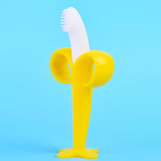 Banana Shaped Silicone Teething Toy for Babies - BPA Free, Soft Chewable Toothbrush and Teether